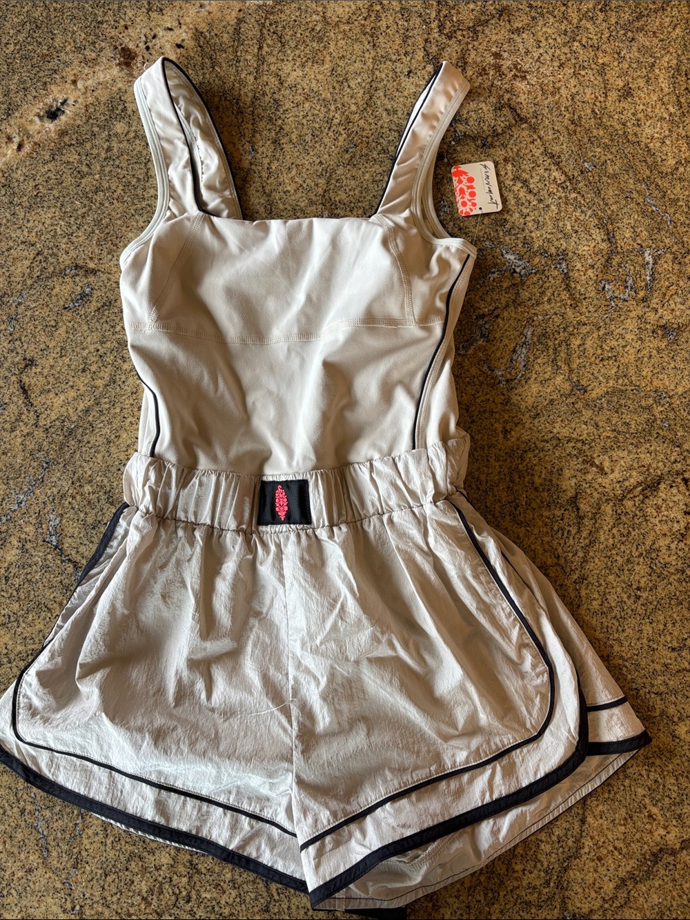FP Movement by Free People Cream Romper with Black Trim